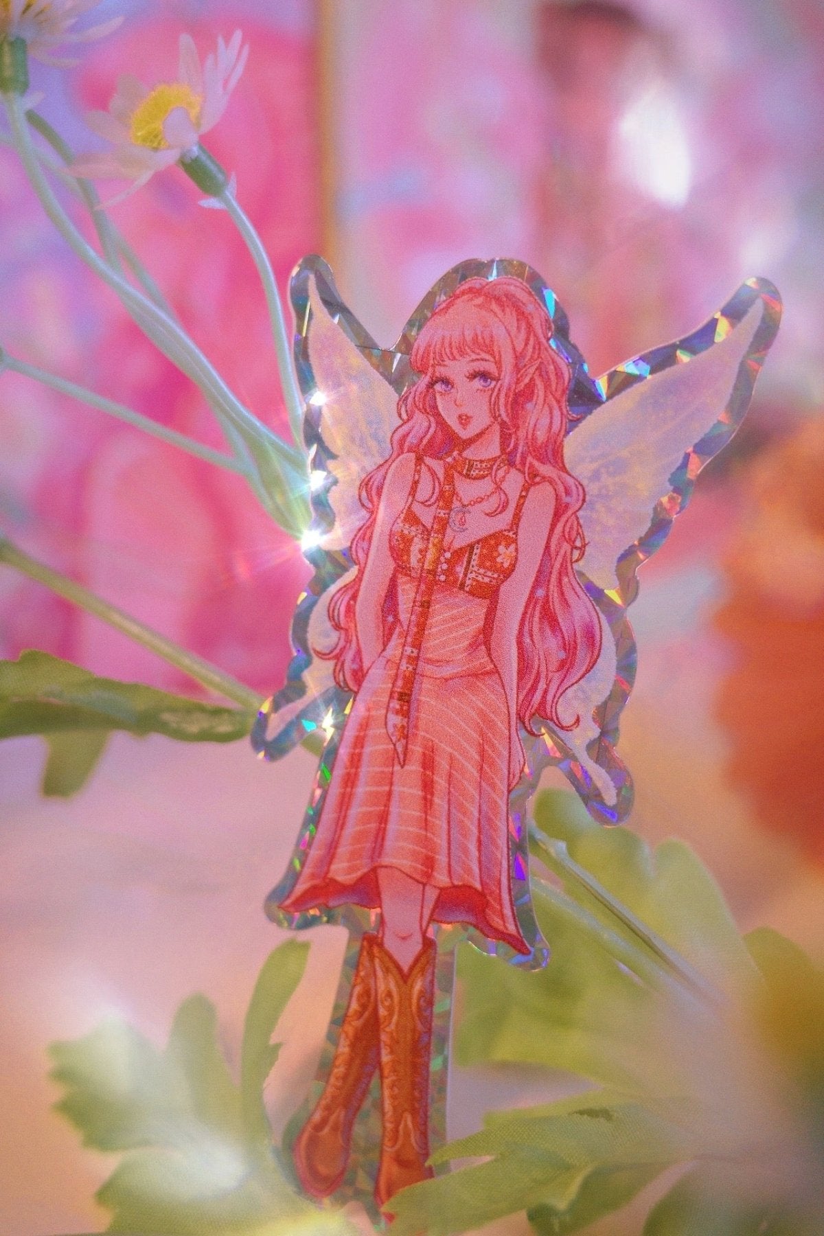 [PT05] Paerytopia Fairy Holo Diecut Stickers (options) - Paerytopia_PT05S1 - Fairy A (Pink)_korean_sticker_stationery