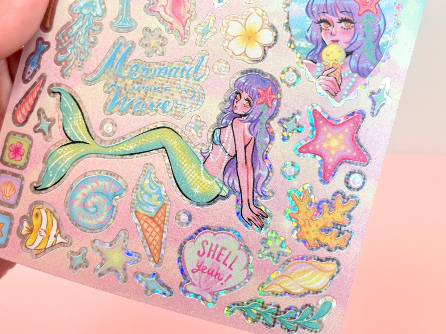 [PT06] Paerytopia Mermaid Sea/Sand Mini Holo Sticker Sheets (options) - Paerytopia_PT06S2 - Mermaid Sand_korean_sticker_stationery