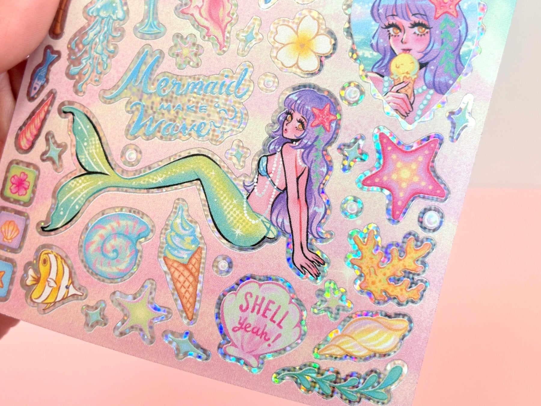 [PT06] Paerytopia Mermaid Sea/Sand Mini Holo Sticker Sheets (options) - Paerytopia_PT06S2 - Mermaid Sand_korean_sticker_stationery