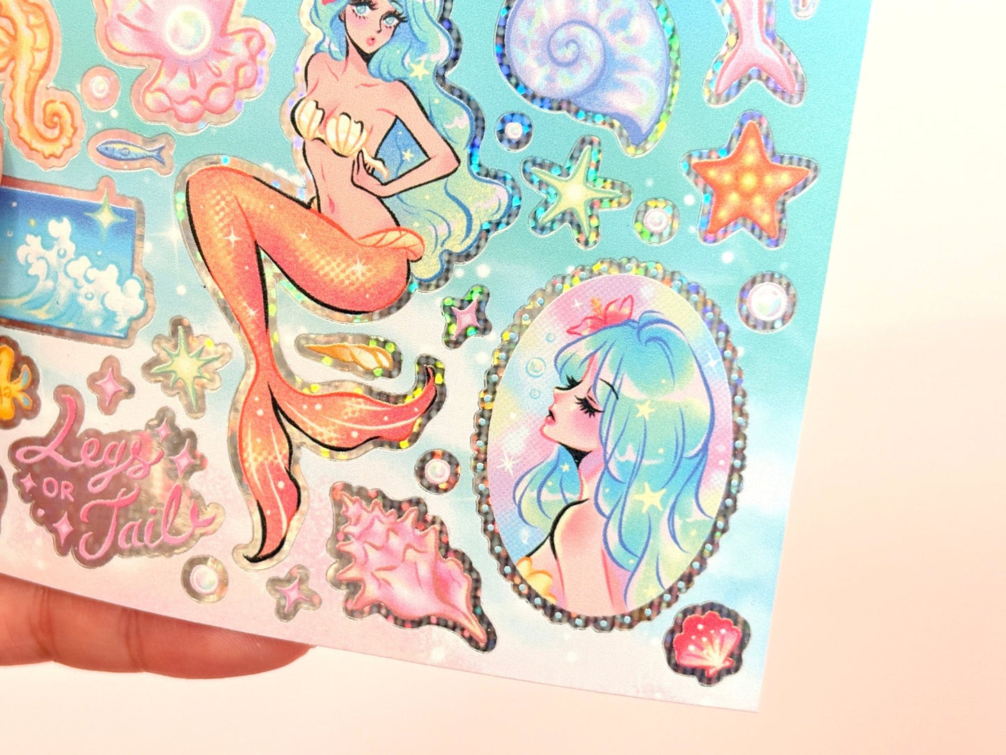[PT06] Paerytopia Mermaid Sea/Sand Mini Holo Sticker Sheets (options) - Paerytopia_PT06S1 - Mermaid Sea_korean_sticker_stationery
