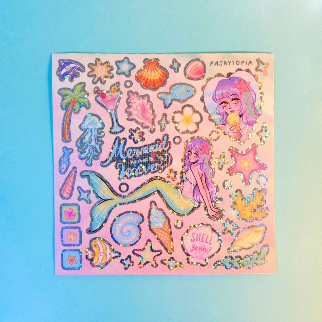 [PT06] Paerytopia Mermaid Sea/Sand Mini Holo Sticker Sheets (options) - Paerytopia_PT06S2 - Mermaid Sand_korean_sticker_stationery