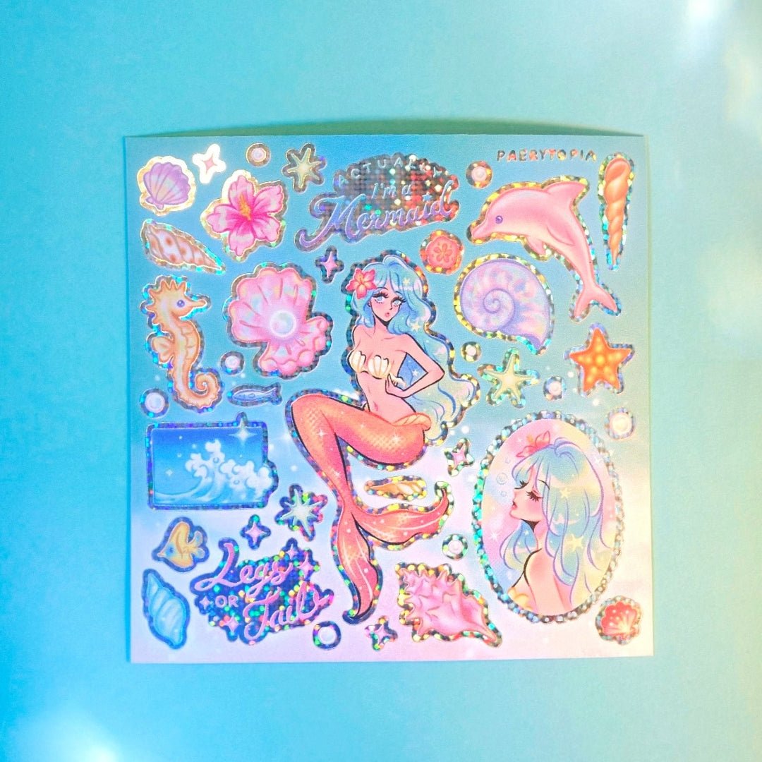 [PT06] Paerytopia Mermaid Sea/Sand Mini Holo Sticker Sheets (options) - Paerytopia_PT06S1 - Mermaid Sea_korean_sticker_stationery
