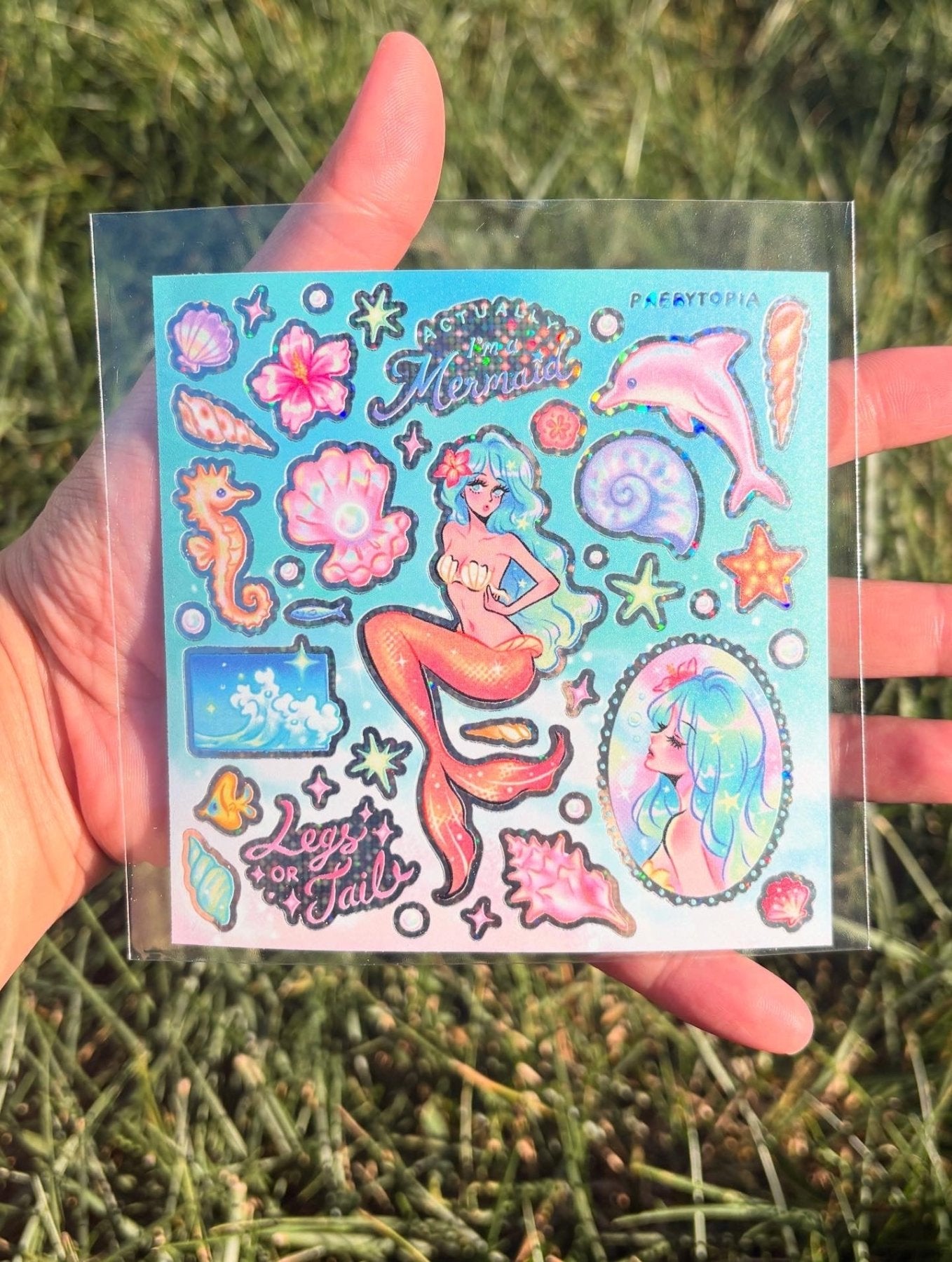 [PT06] Paerytopia Mermaid Sea/Sand Mini Holo Sticker Sheets (options) - Paerytopia_PT06S1 - Mermaid Sea_korean_sticker_stationery