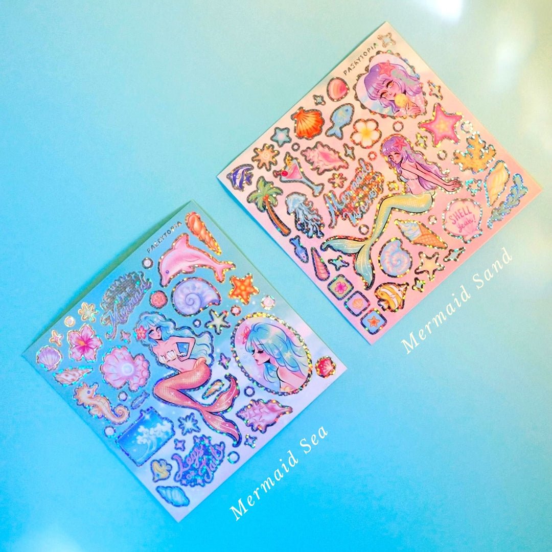 [PT06] Paerytopia Mermaid Sea/Sand Mini Holo Sticker Sheets (options) - Paerytopia_PT06S1 - Mermaid Sea_korean_sticker_stationery