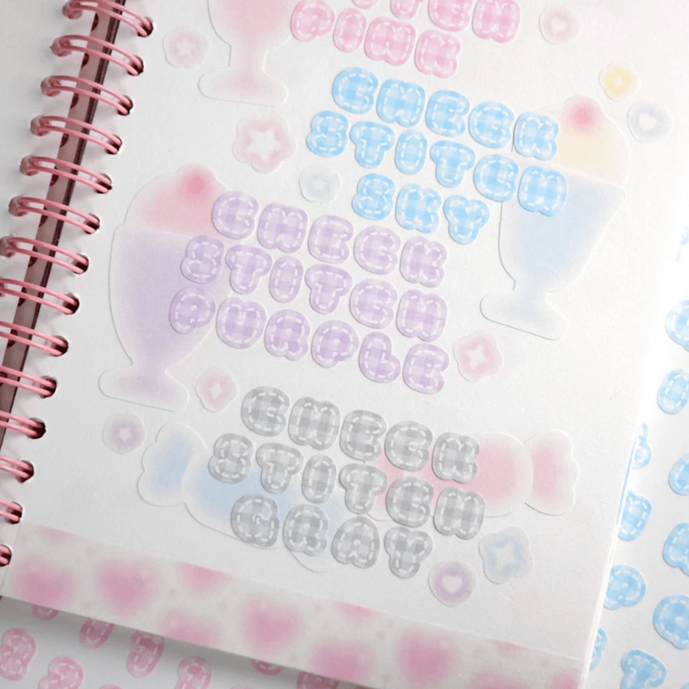 [PT06] Polticker 'Pastel Plaid Stitch Alphabet Sticker Sheets (options) - Polticker_PT06S1 - Pink_korean_sticker_stationery