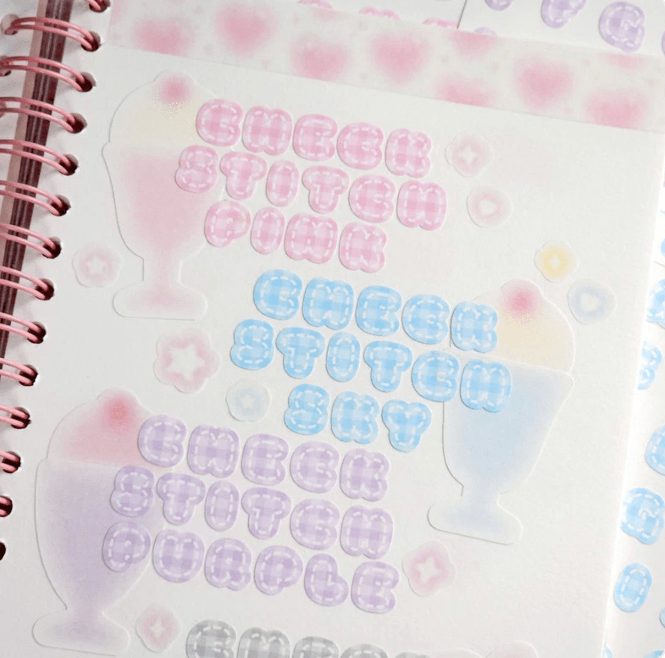 [PT06] Polticker 'Pastel Plaid Stitch Alphabet Sticker Sheets (options) - Polticker_PT06S1 - Pink_korean_sticker_stationery