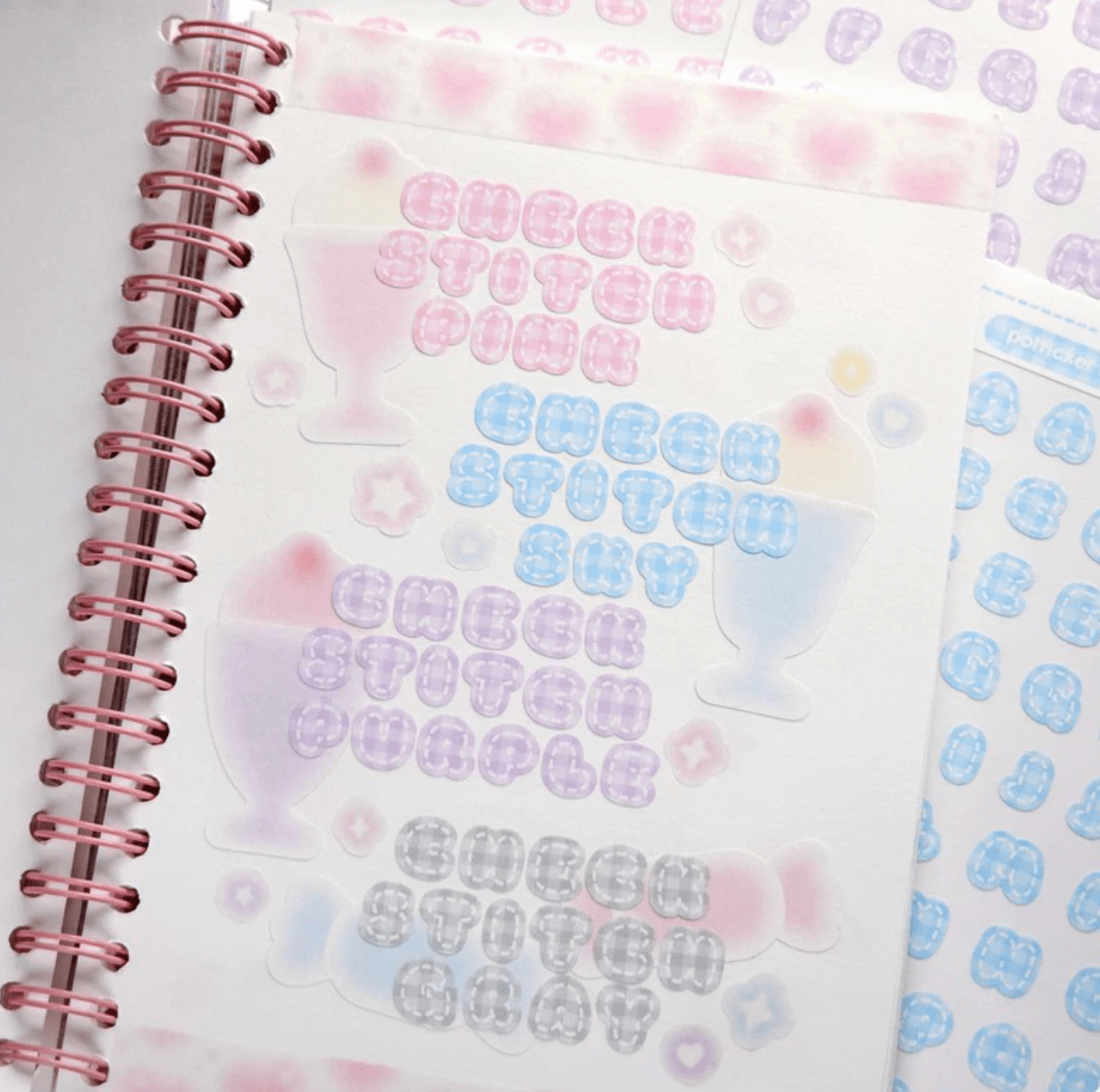 [PT06] Polticker 'Pastel Plaid Stitch Alphabet Sticker Sheets (options) - Polticker_PT06S1 - Pink_korean_sticker_stationery