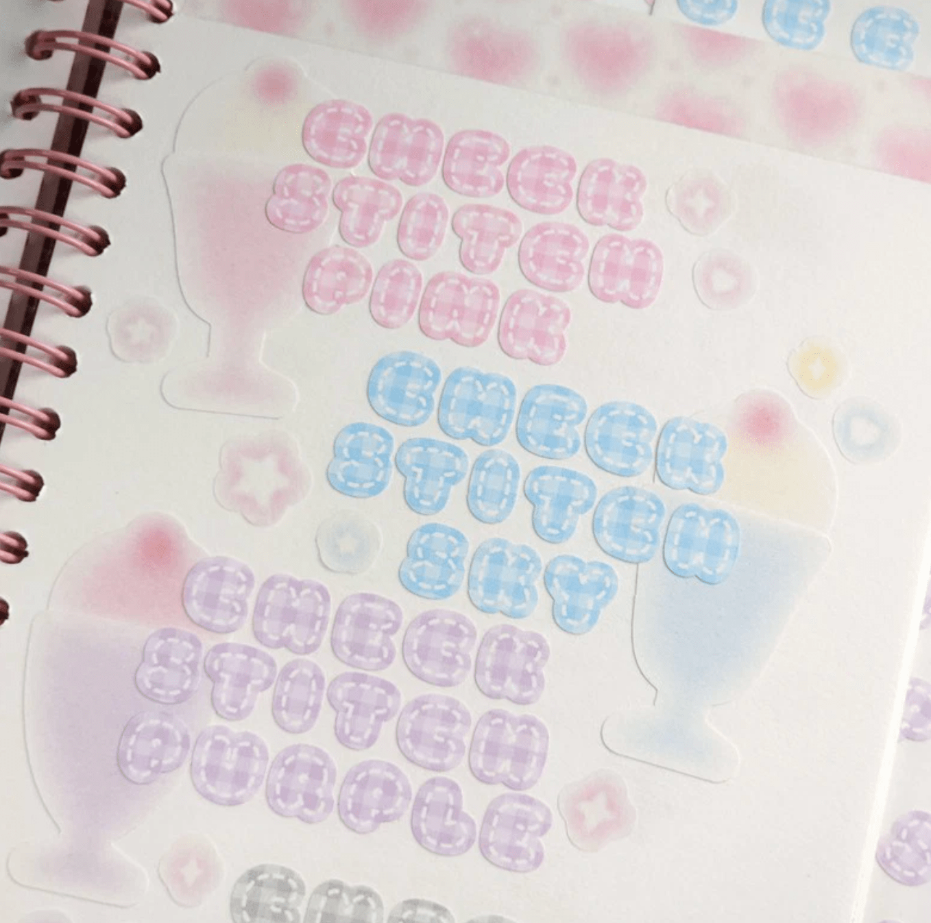 [PT06] Polticker 'Pastel Plaid Stitch Alphabet Sticker Sheets (options) - Polticker_PT06S1 - Pink_korean_sticker_stationery