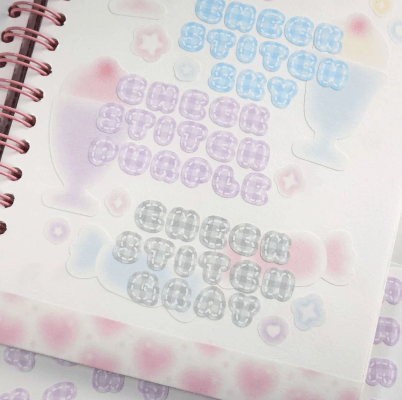 [PT06] Polticker 'Pastel Plaid Stitch Alphabet Sticker Sheets (options) - Polticker_PT06S1 - Pink_korean_sticker_stationery