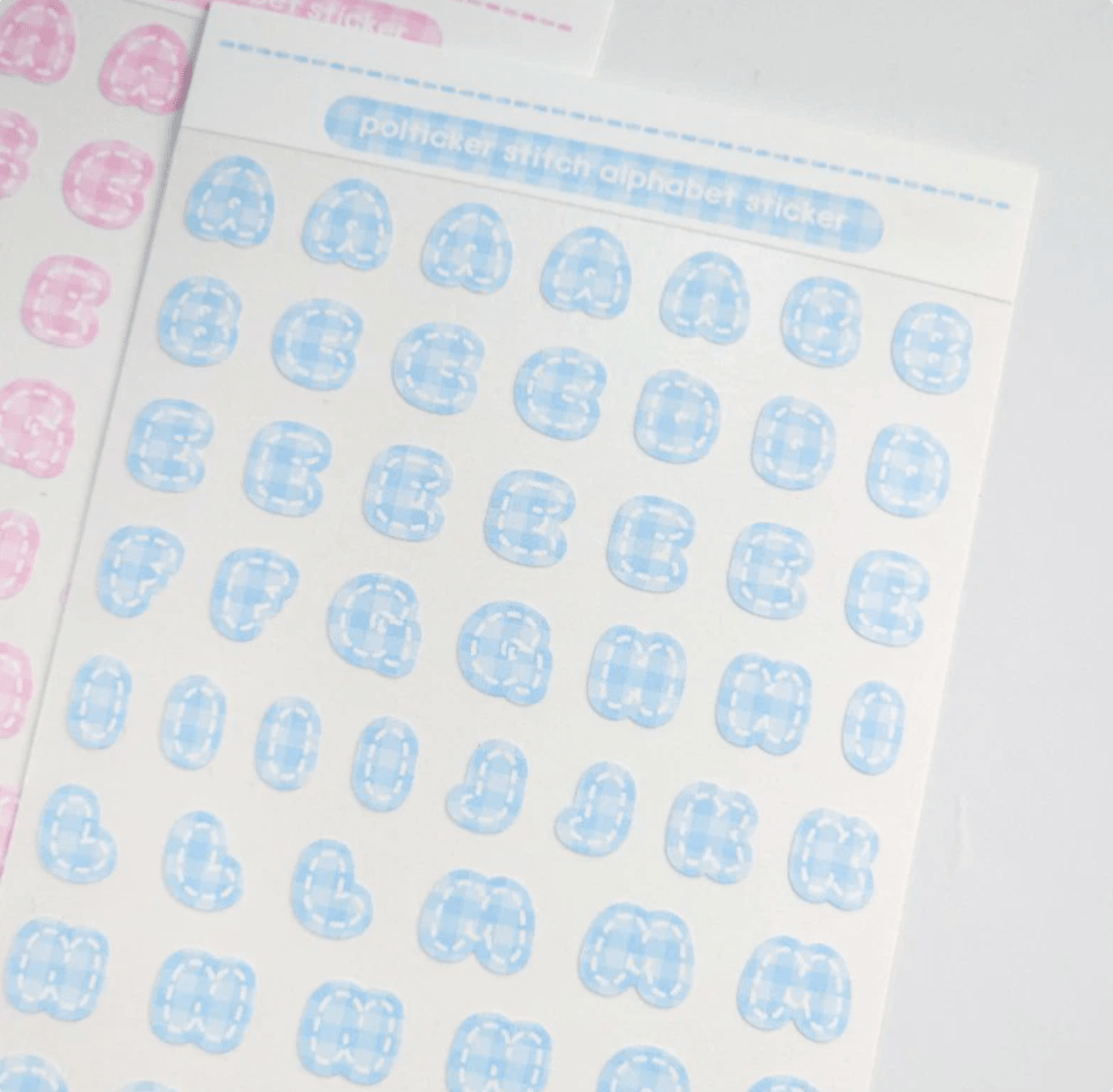 [PT06] Polticker 'Pastel Plaid Stitch Alphabet Sticker Sheets (options) - Polticker_PT06S1 - Pink_korean_sticker_stationery