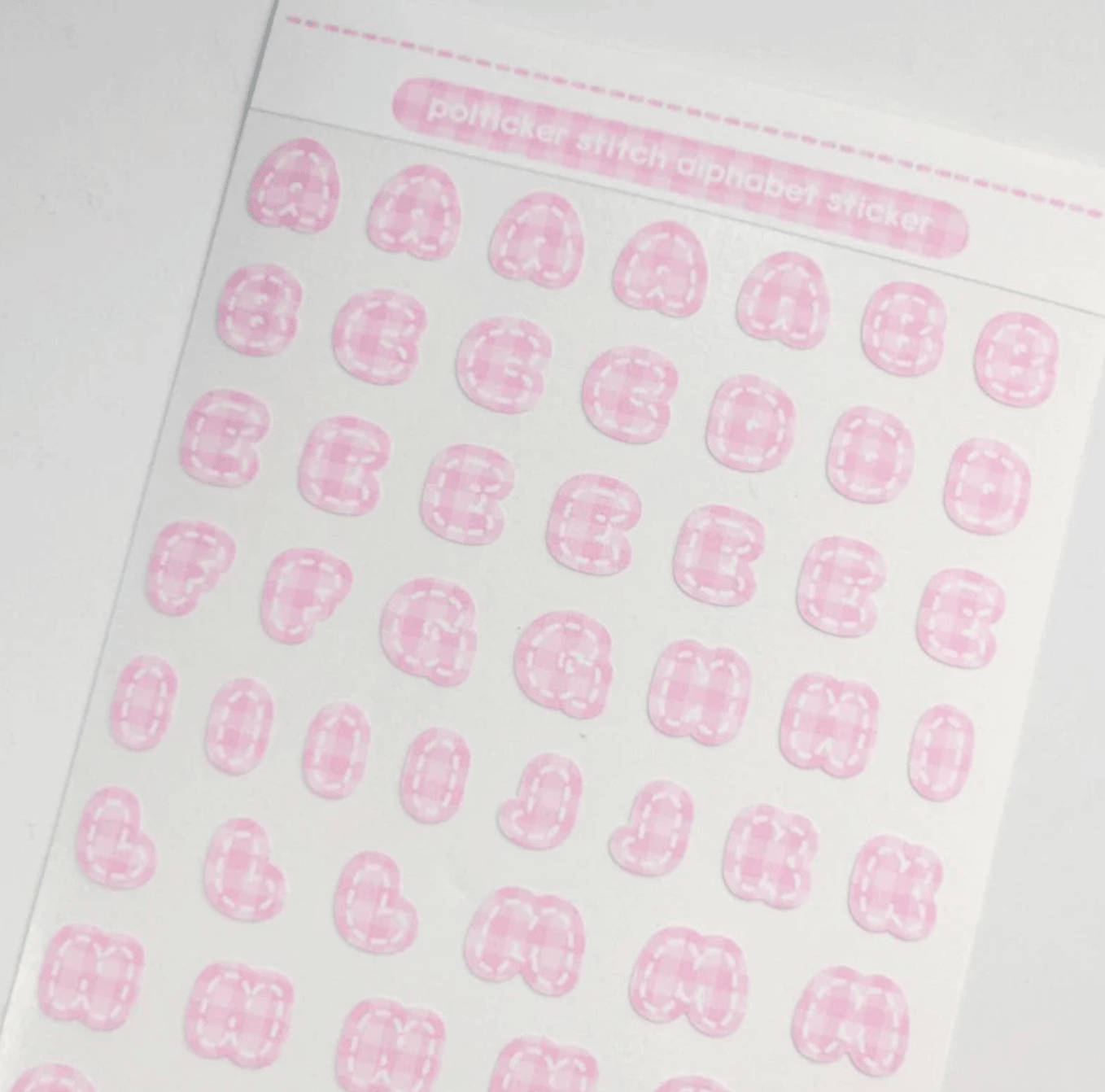 [PT06] Polticker 'Pastel Plaid Stitch Alphabet Sticker Sheets (options) - Polticker_PT06S1 - Pink_korean_sticker_stationery