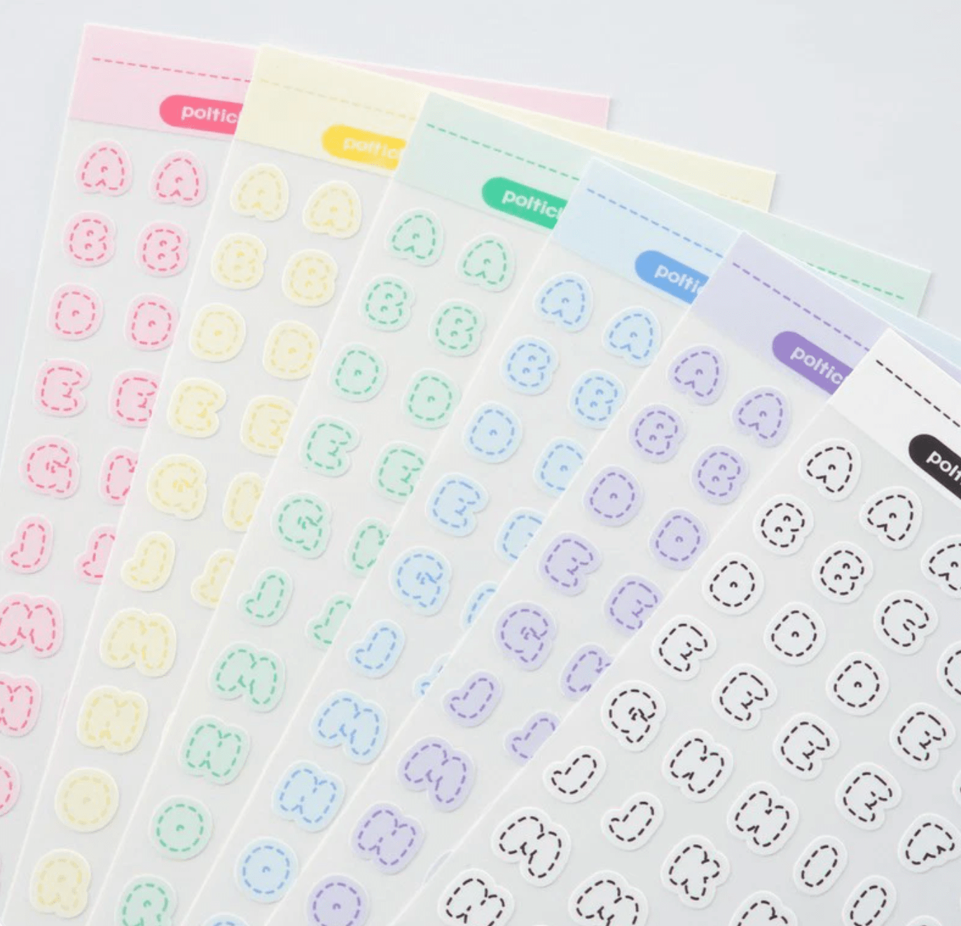 [PT07] Polticker 'Pastel Stitch' Alphabet Sticker Sheets (options) - Polticker_PT07S1 - Red_korean_sticker_stationery