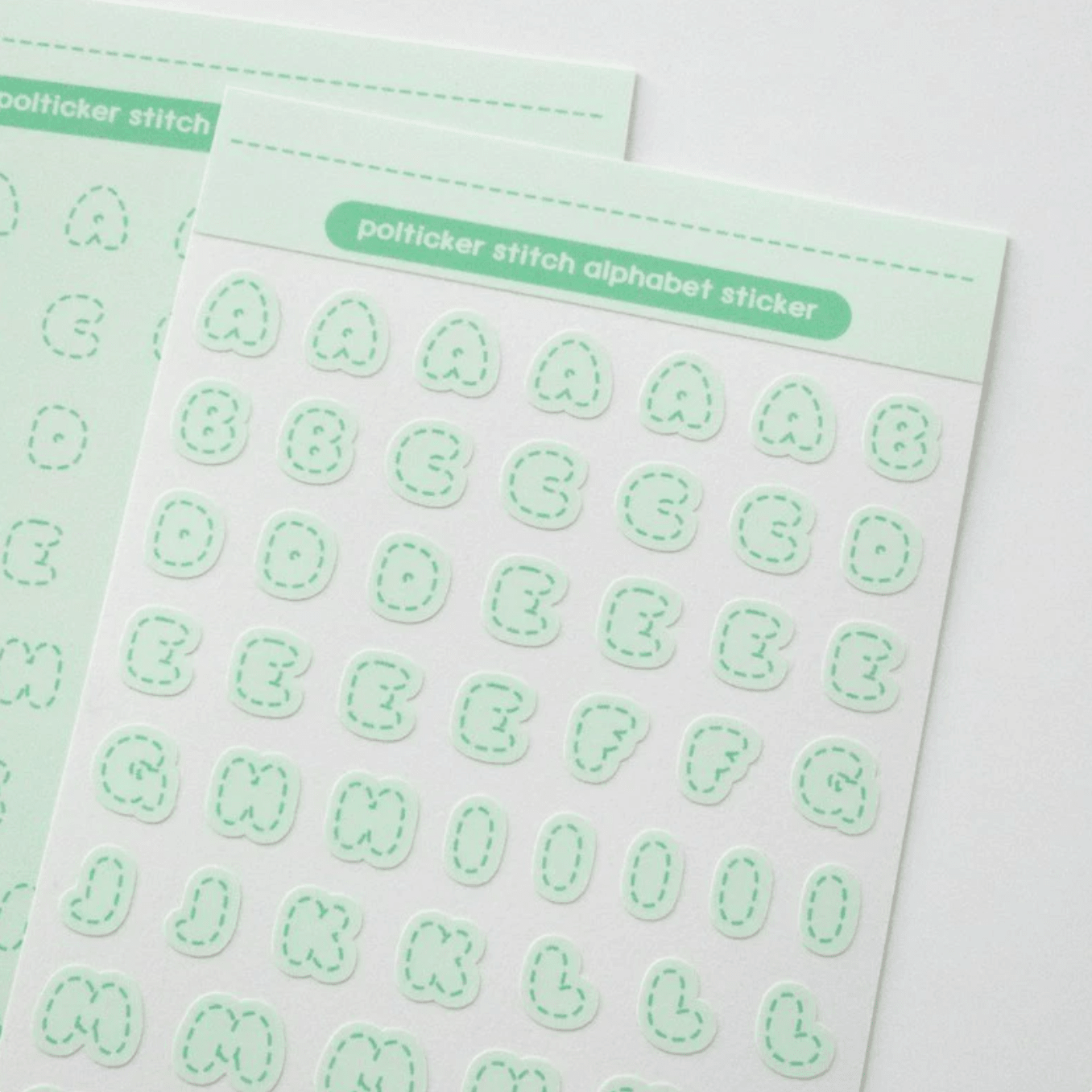 [PT07] Polticker 'Pastel Stitch' Alphabet Sticker Sheets (options) - Polticker_PT07S3 - Green_korean_sticker_stationery