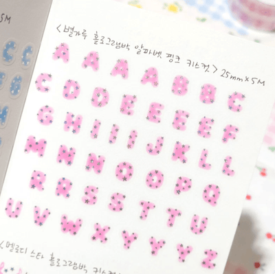 [PT08] Polticker 'Stardust Hologram Alphabet' Kisscut Masking Tape (options) - Polticker_PT08S1 - Pink_korean_sticker_stationery