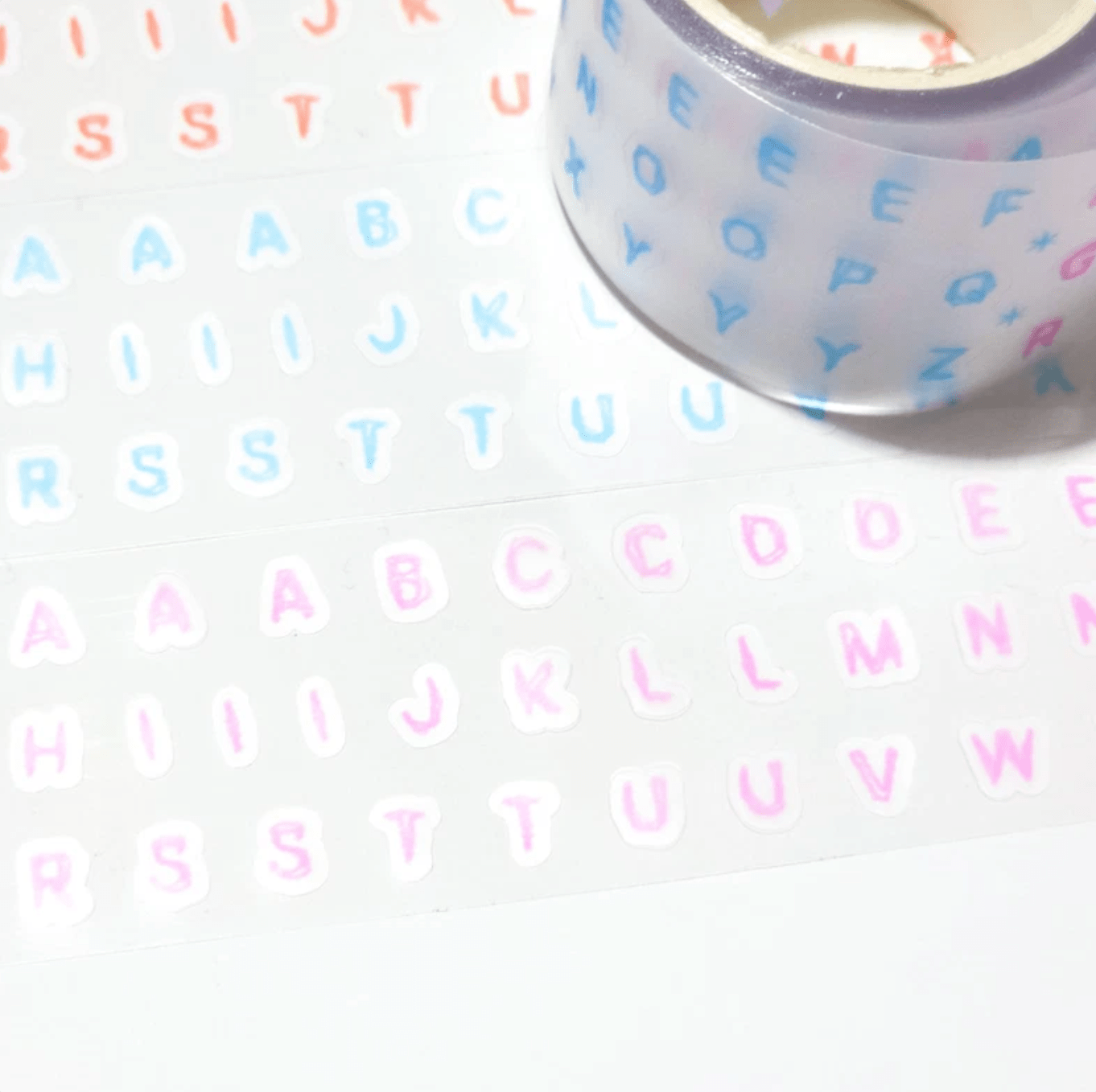 [PT10] Polticker 'Handwritten Alphabet' Kisscut Masking Tape (options) - Polticker_PT10S2 - Sky & Pink_korean_sticker_stationery