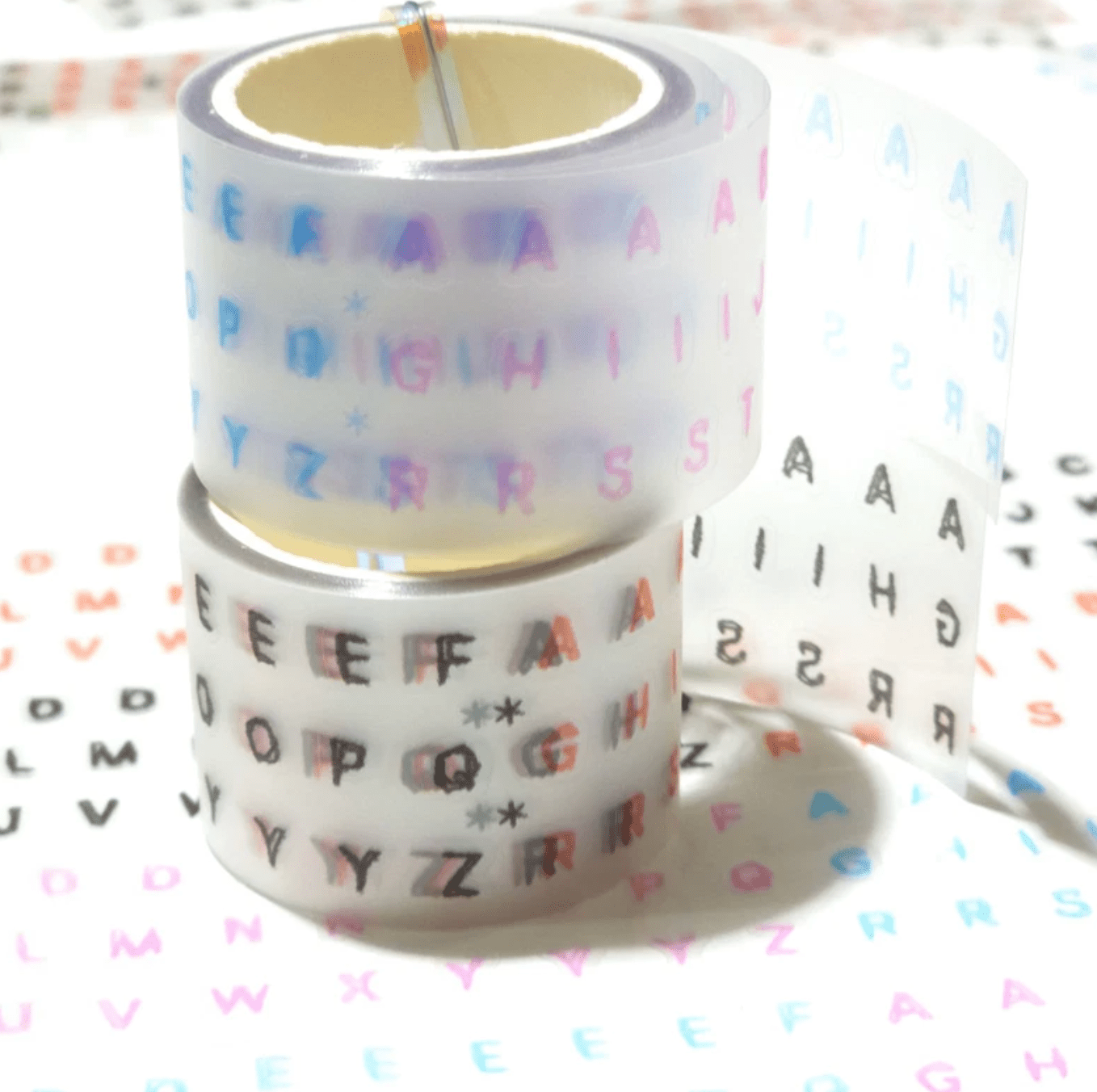 [PT10] Polticker 'Handwritten Alphabet' Kisscut Masking Tape (options) - Polticker_PT10S2 - Sky & Pink_korean_sticker_stationery