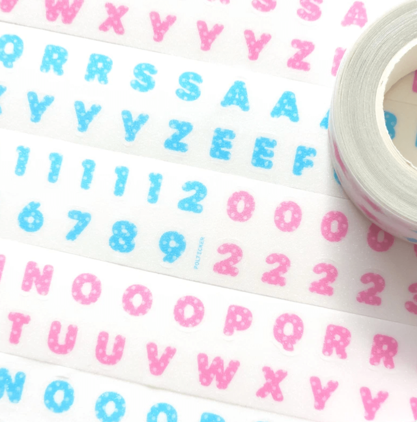 [PT16] Polticker 'Dotted Glitter Alphabet' Sugar Glitter Kisscut Masking Tape (options) - Polticker_PT16S1 - Pink_korean_sticker_stationery