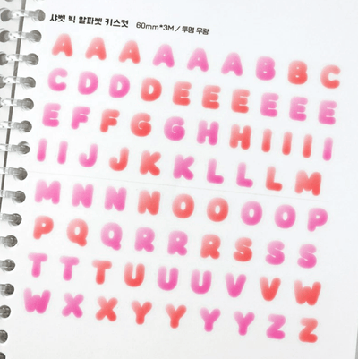 [PT24] Polticker 'Sorbet Big Alphabet' Kisscut Masking Tape (options) - Polticker_PT24S1 - Strawberry_korean_sticker_stationery