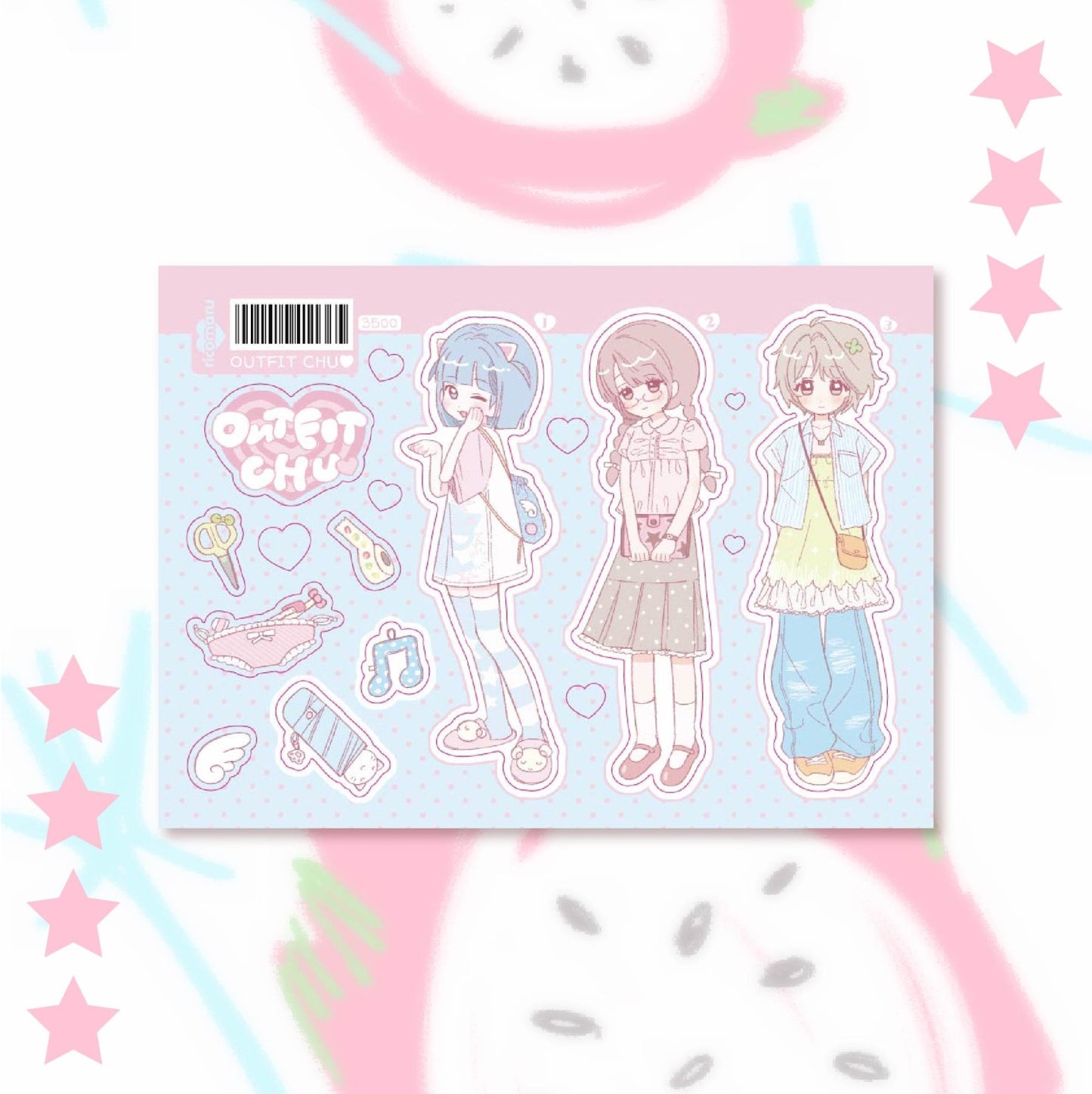 [RC09] NEW Rico Maru 'Outfit Chu~' Sticker Sheet -Rico Maru__korean_sticker_stationery