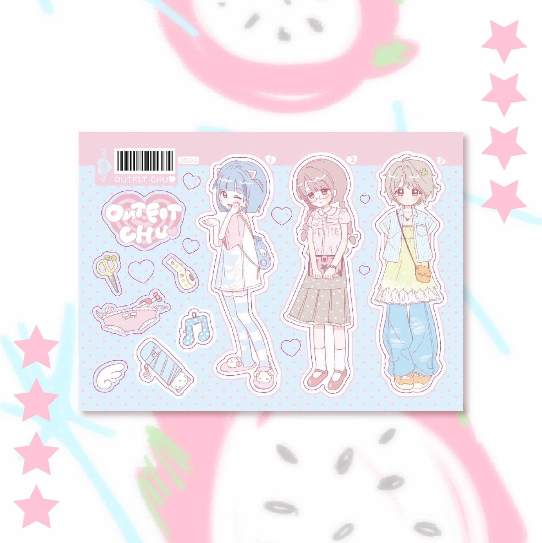 [RC09] NEW Rico Maru 'Outfit Chu~' Sticker Sheet -Rico Maru__korean_sticker_stationery
