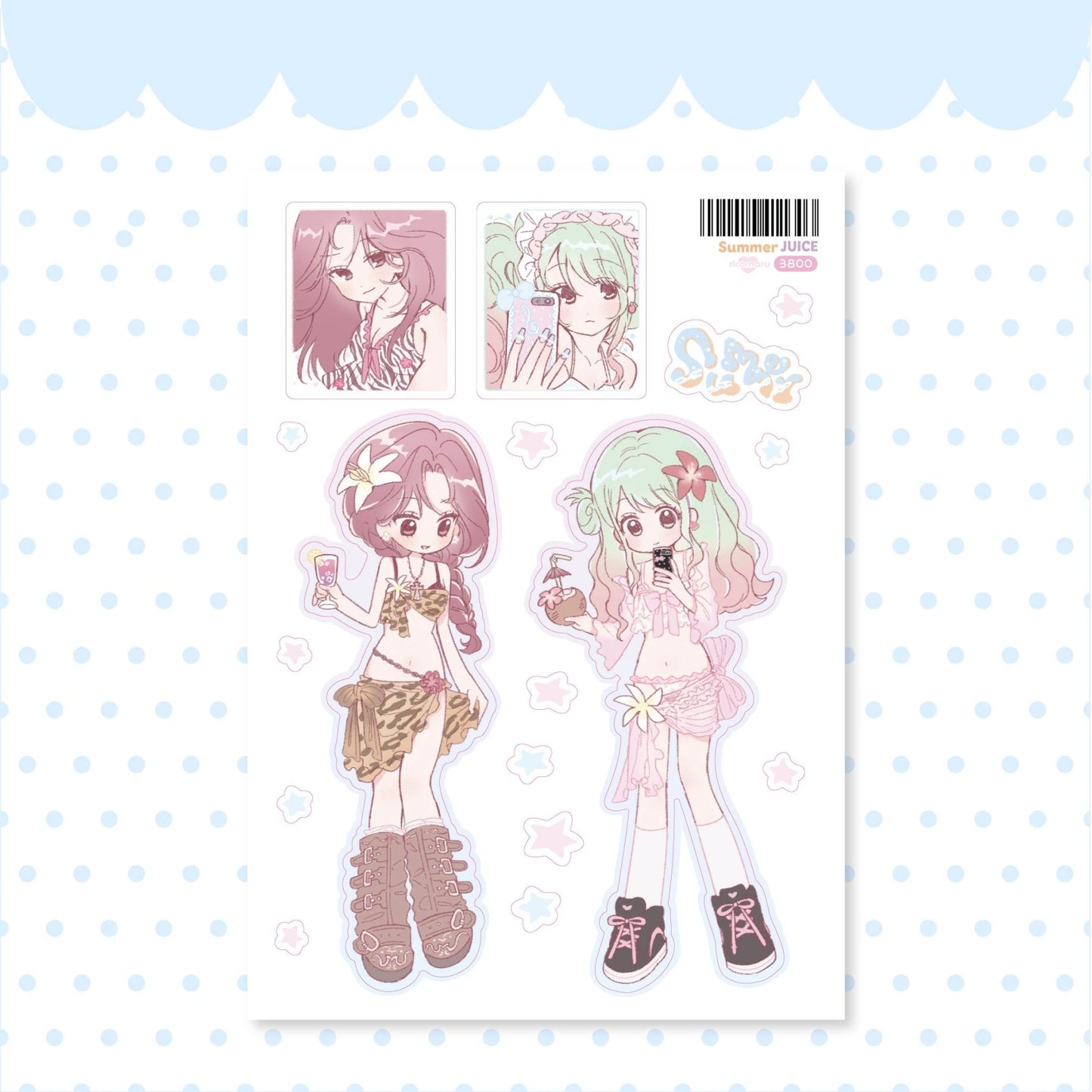 [RC10] NEW Rico Maru 'Summer Juice' Sticker Sheet -Rico Maru__korean_sticker_stationery