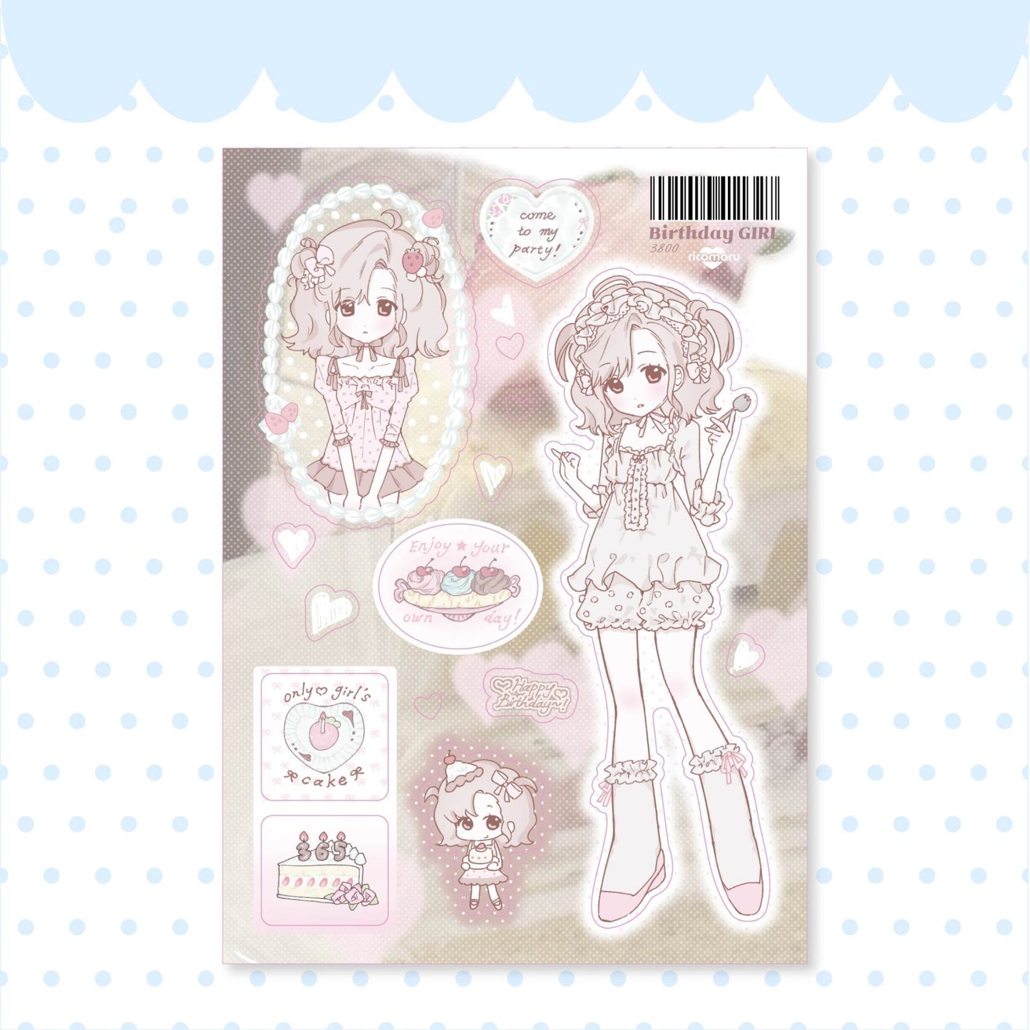 [RC12] NEW Rico Maru 'Birthday Girl' Sticker Sheet -Rico Maru__korean_sticker_stationery