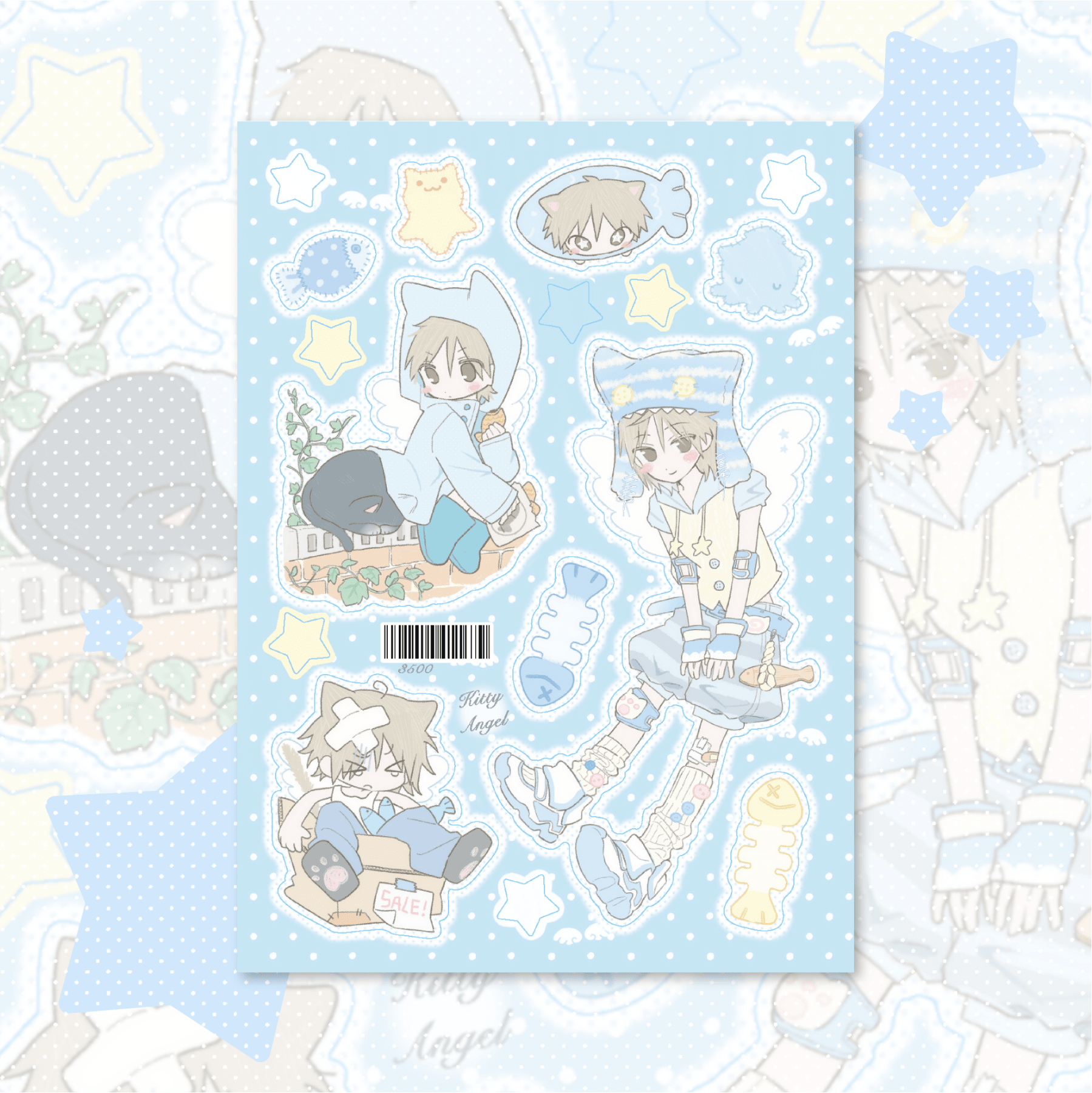 [RC17] NEW Rico Maru 'Kitty Angel' Sticker Sheet -Rico Maru__korean_sticker_stationery