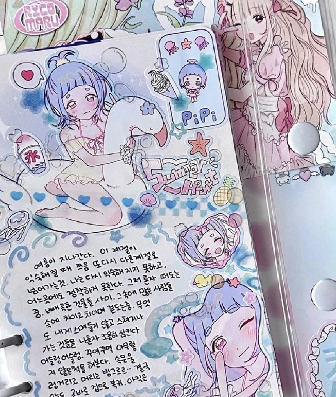 [RC28] NEW Rico Maru 'Summer Heart Pink/Blue' Sticker Sheet (options) -Rico Maru_RC28S1 - Pink (Shasha)_korean_sticker_stationery