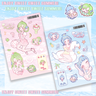 [RC28] NEW Rico Maru 'Summer Heart Pink/Blue' Sticker Sheet (options) -Rico Maru_RC28S1 - Pink (Shasha)_korean_sticker_stationery