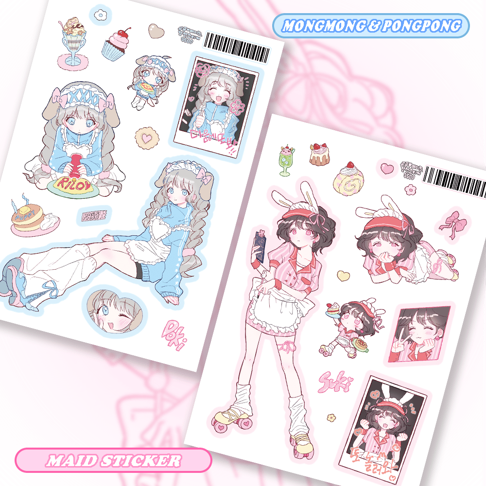 [RC29] NEW Rico Maru 'Maid Pong Pong Blue/Pink) Sticker Sheet (options) -Rico Maru_RC29S1 - Blue_korean_sticker_stationery