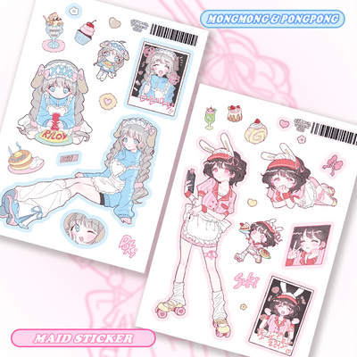 [RC29] NEW Rico Maru 'Maid Pong Pong Blue/Pink) Sticker Sheet (options) -Rico Maru_RC29S1 - Blue_korean_sticker_stationery