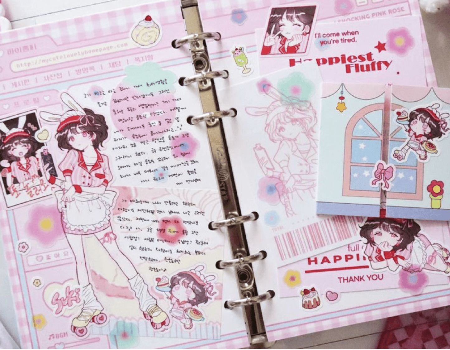 [RC29] NEW Rico Maru 'Maid Pong Pong Blue/Pink) Sticker Sheet (options) -Rico Maru_RC29S1 - Blue_korean_sticker_stationery