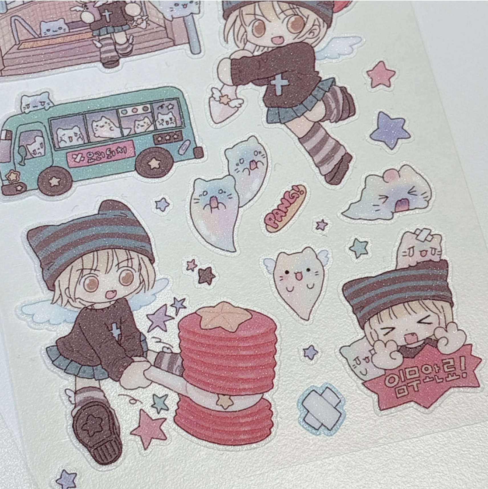 [RY19] Rayeon Fancy 'Yokai Hunting' Sand Glitter Clear Sticker Sheet - Rayeon Fancy__korean_sticker_stationery