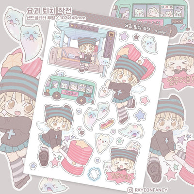 [RY19] Rayeon Fancy 'Yokai Hunting' Sand Glitter Clear Sticker Sheet - Rayeon Fancy__korean_sticker_stationery