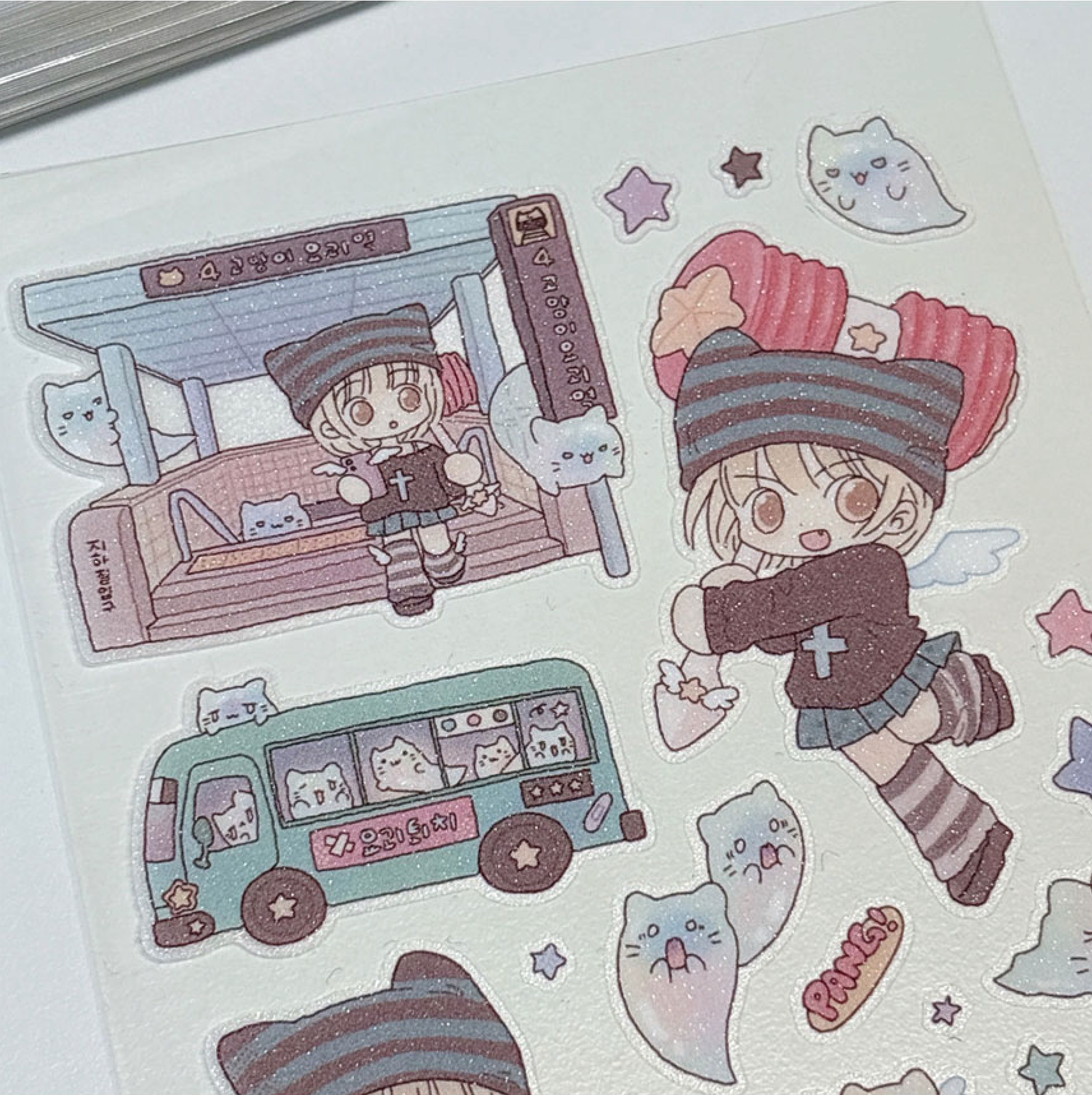 [RY19] Rayeon Fancy 'Yokai Hunting' Sand Glitter Clear Sticker Sheet - Rayeon Fancy__korean_sticker_stationery