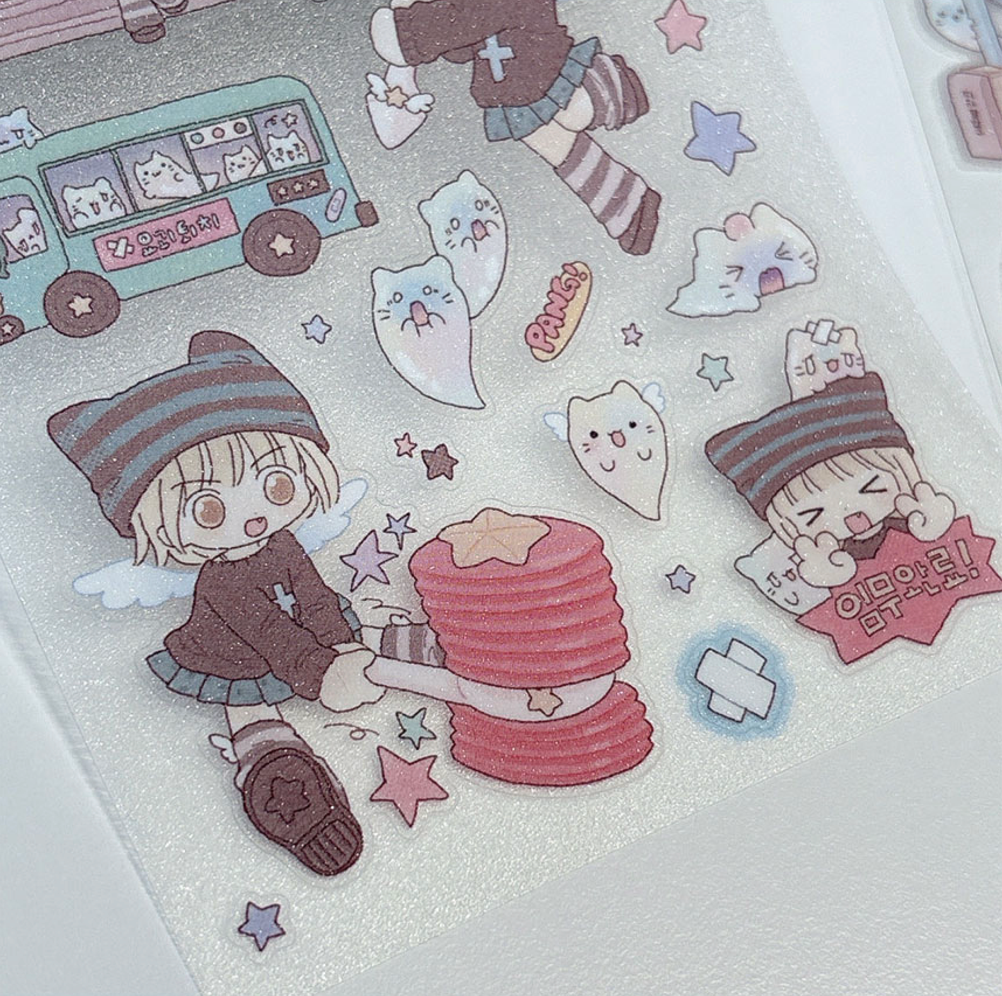 [RY19] Rayeon Fancy 'Yokai Hunting' Sand Glitter Clear Sticker Sheet - Rayeon Fancy__korean_sticker_stationery