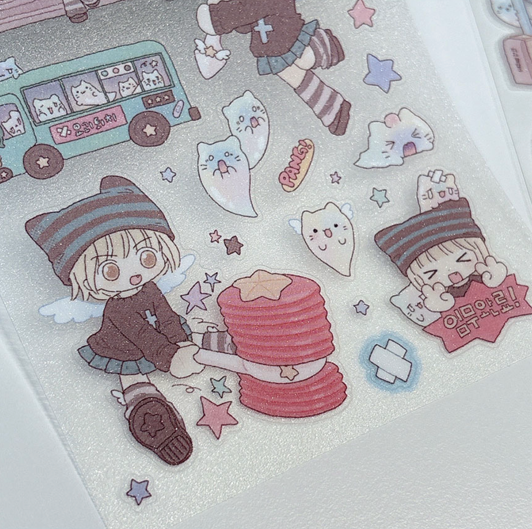 [RY19] Rayeon Fancy 'Yokai Hunting' Sand Glitter Clear Sticker Sheet - Rayeon Fancy__korean_sticker_stationery