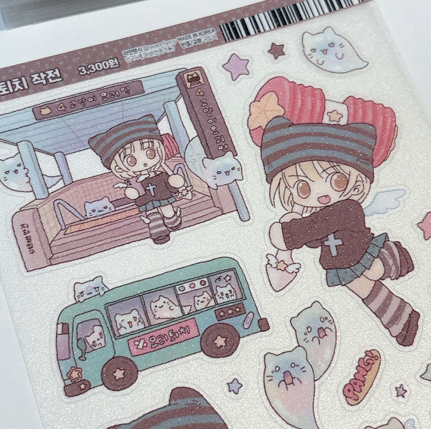 [RY19] Rayeon Fancy 'Yokai Hunting' Sand Glitter Clear Sticker Sheet - Rayeon Fancy__korean_sticker_stationery