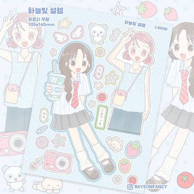 [RY28] Rayeon Fancy 'Blue Excitement' Matte Sticker Sheet - Rayeon Fancy__korean_sticker_stationery