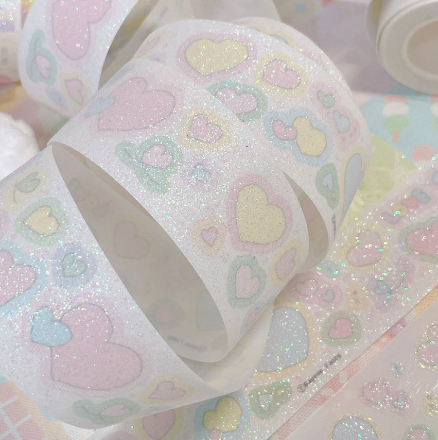 [RY35] Rayeon Fancy 'Silly Heart' Glitter Kisscut Masking Tape - Rayeon Fancy__korean_sticker_stationery