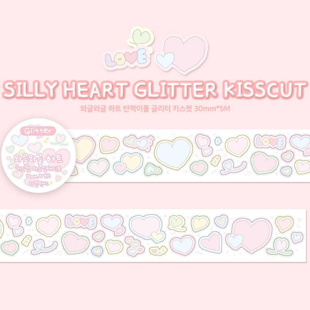 [RY35] Rayeon Fancy 'Silly Heart' Glitter Kisscut Masking Tape - Rayeon Fancy__korean_sticker_stationery