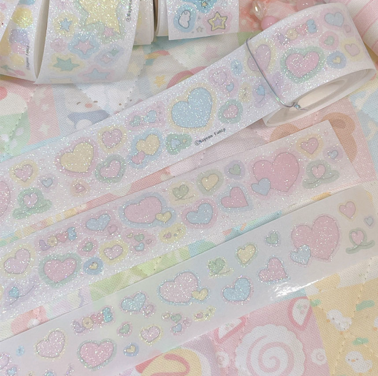 [RY35] Rayeon Fancy 'Silly Heart' Glitter Kisscut Masking Tape - Rayeon Fancy__korean_sticker_stationery
