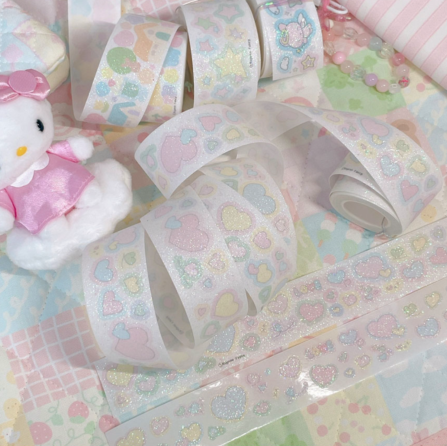 [RY35] Rayeon Fancy 'Silly Heart' Glitter Kisscut Masking Tape - Rayeon Fancy__korean_sticker_stationery