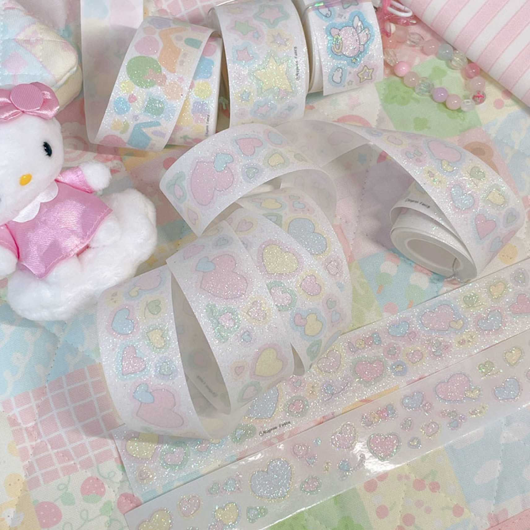 [RY35] Rayeon Fancy 'Silly Heart' Glitter Kisscut Masking Tape - Rayeon Fancy__korean_sticker_stationery