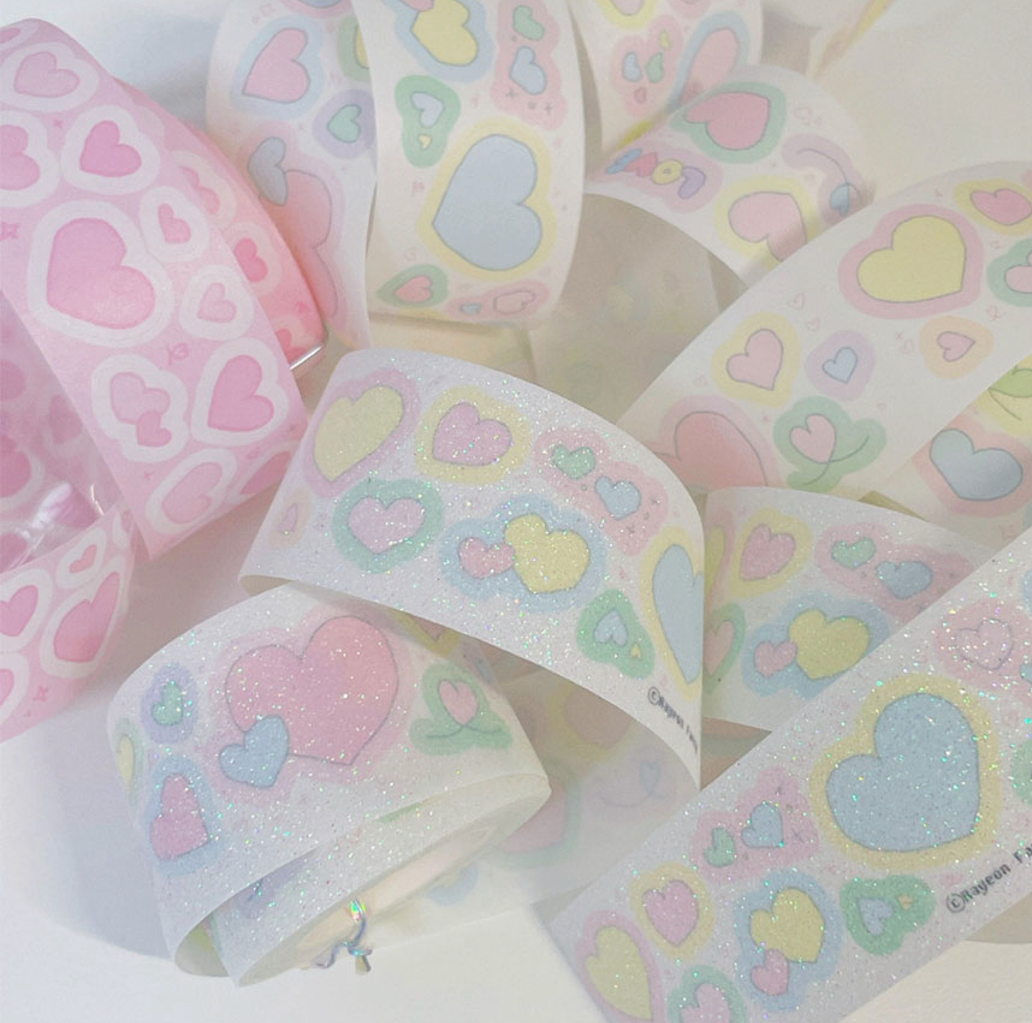 [RY35] Rayeon Fancy 'Silly Heart' Glitter Kisscut Masking Tape - Rayeon Fancy__korean_sticker_stationery