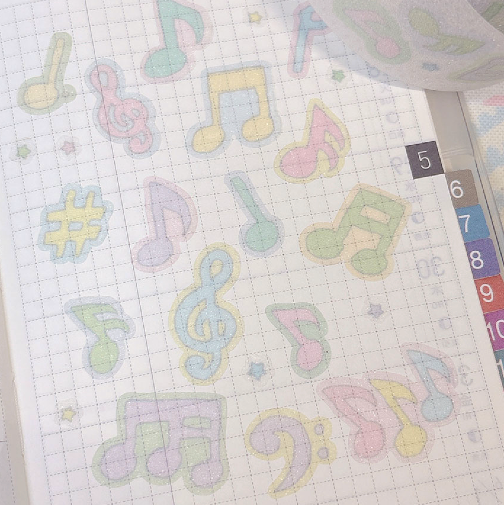 [RY36] Rayeon Fancy 'Doodle Music' Glitter Kisscut Masking Tape - Rayeon Fancy__korean_sticker_stationery