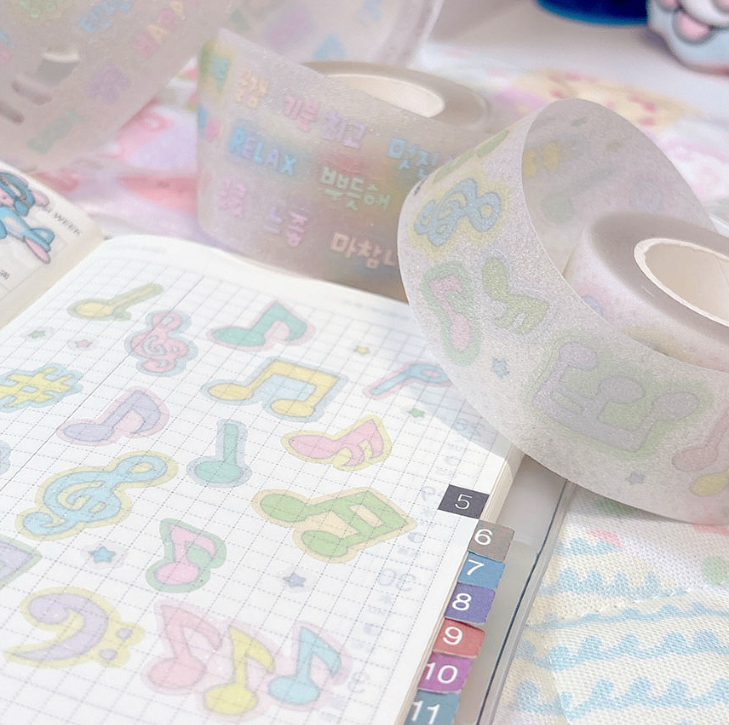[RY36] Rayeon Fancy 'Doodle Music' Glitter Kisscut Masking Tape - Rayeon Fancy__korean_sticker_stationery