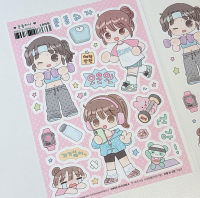 [RY53] NEW Rayeon Fancy 'Let's Workout!' Matte Sticker Sheet - Rayeon Fancy__korean_sticker_stationery