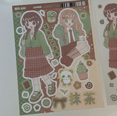[RY60] NEW Rayeon Fancy 'Matcha Girl' Matte Sticker Sheet - Rayeon Fancy__korean_sticker_stationery