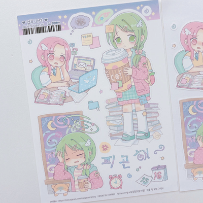 [RY65] NEW Rayeon Fancy 'Work Overload' Matte Sticker Sheet -Rayeon Fancy__korean_sticker_stationery